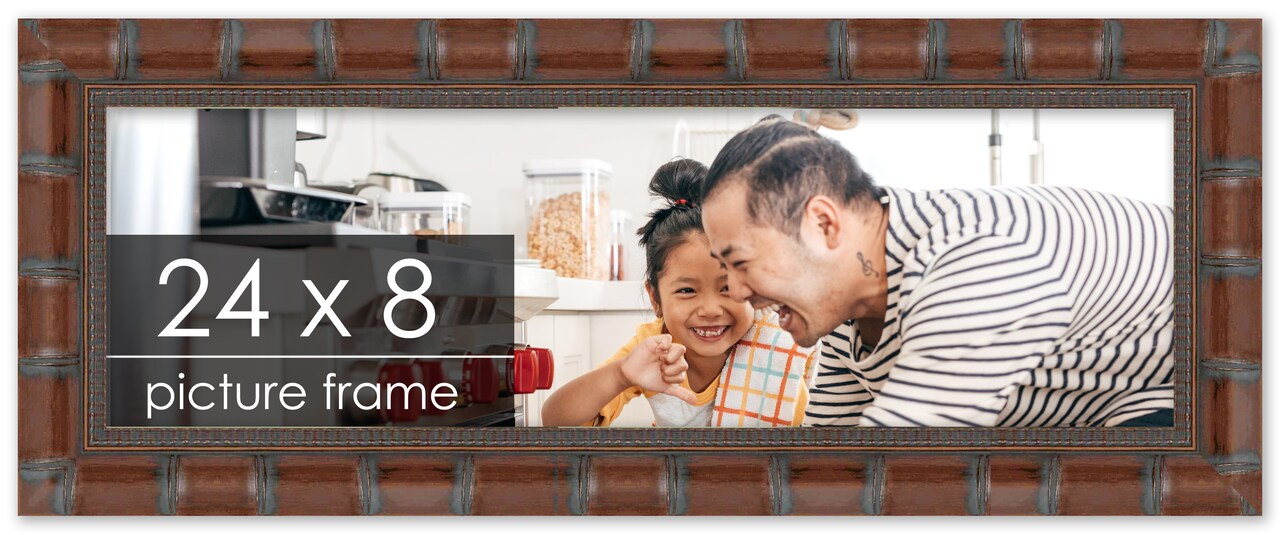 24x8 Wide Bamboo Picture Frame with UV-Resistant Acrylic & Acid Free Backing, Available in 4 Finishes - Brown, Black, Silver, and Natural